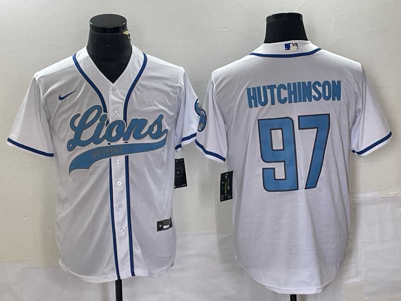 Men's Detroit Lions #97 Aidan Hutchinson White With Patch Cool Base Stitched Baseball Jersey,We sell and wholesale Men's Detroit Lions #97 Aidan Hutchinson White With Patch Cool Base Stitched Baseball Jersey on line form chian!